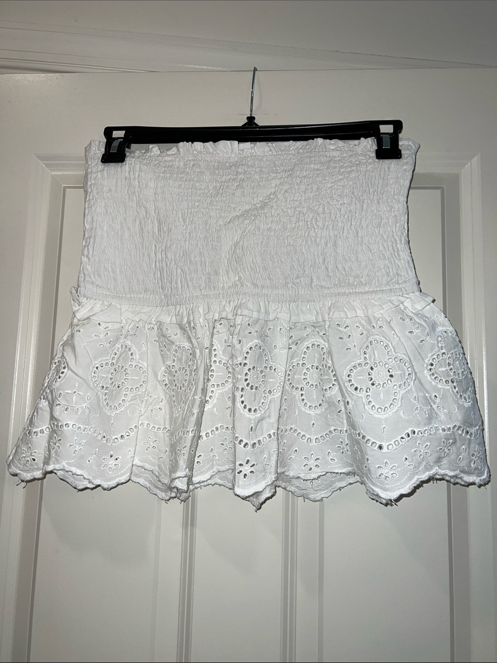 White Eyelet Smocked top
